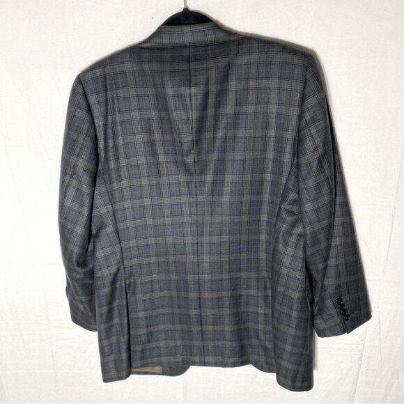 Vintage Grey Tan Plaid Wool Silk Blend Blazer Sport Coat 44R - Picture 13 of 14
